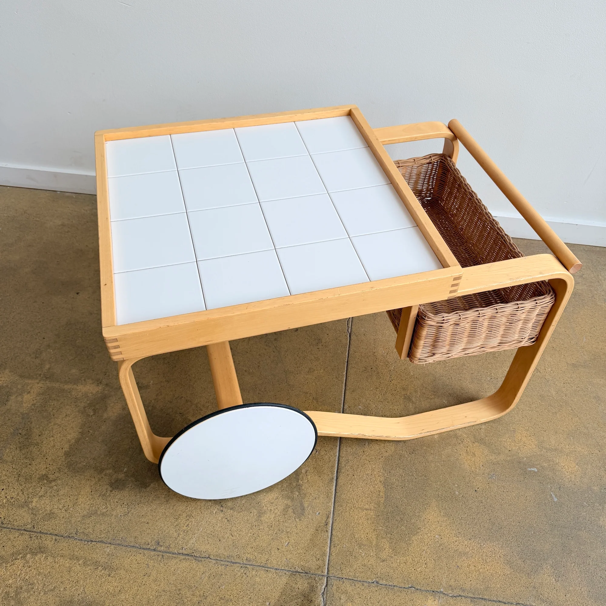 Artek Alvar Aalto Cart 900 in Birch with Rattan and Tile - Image 3