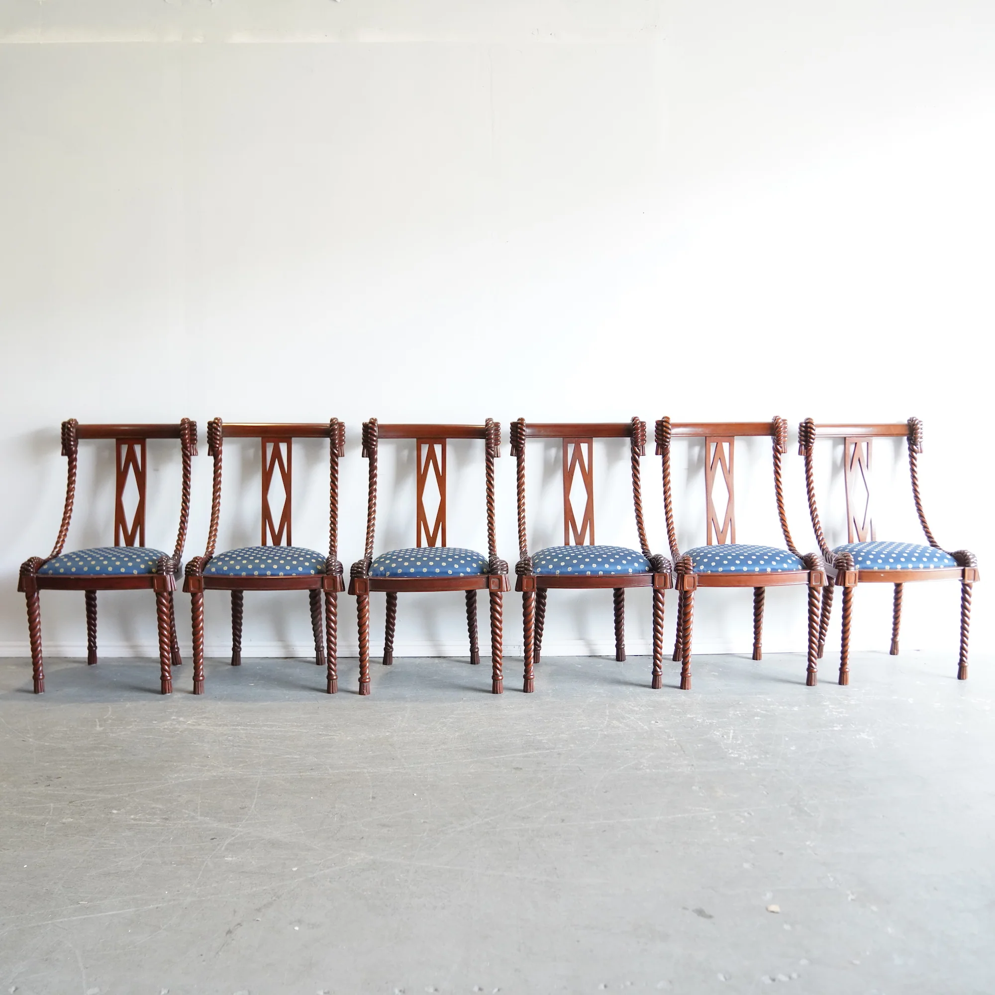 Vintage Biedermeier Barley Twist Rope Parcel Gilt Carved Side Chairs
