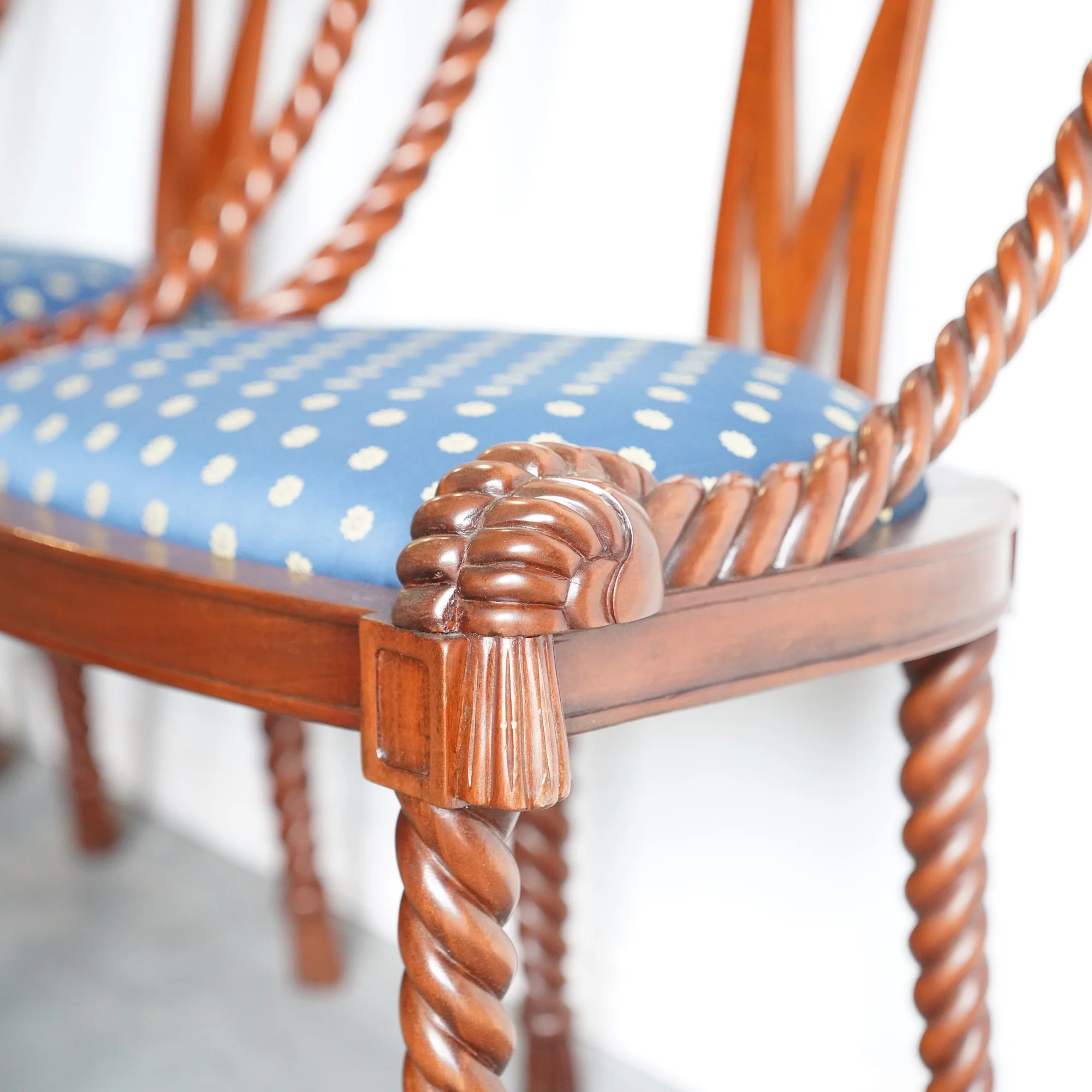 Vintage Biedermeier Barley Twist Rope Parcel Gilt Carved Side Chairs - Image 3