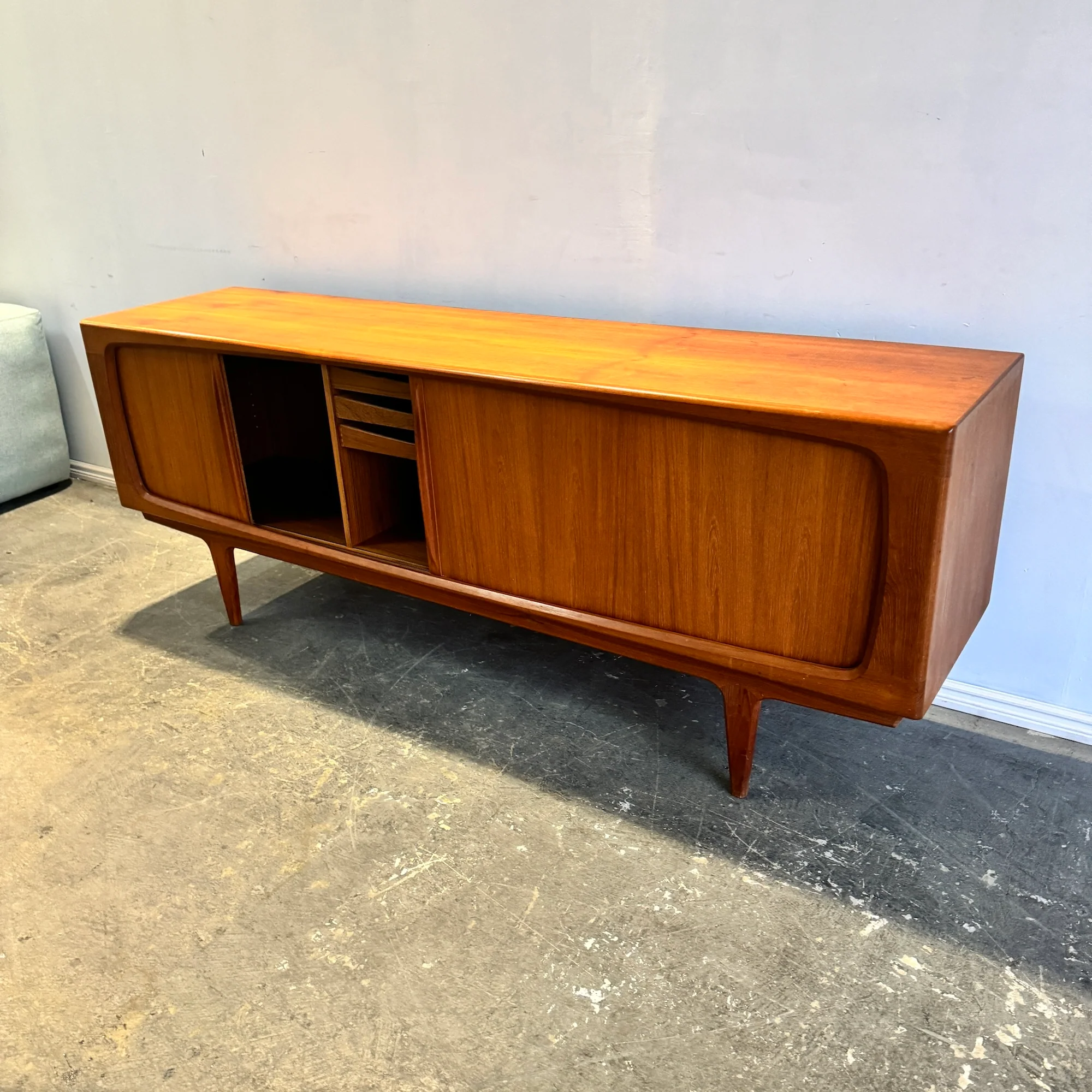 Danish Bernhard Pedersen Teak Tambour Door Long Credenza - Image 3