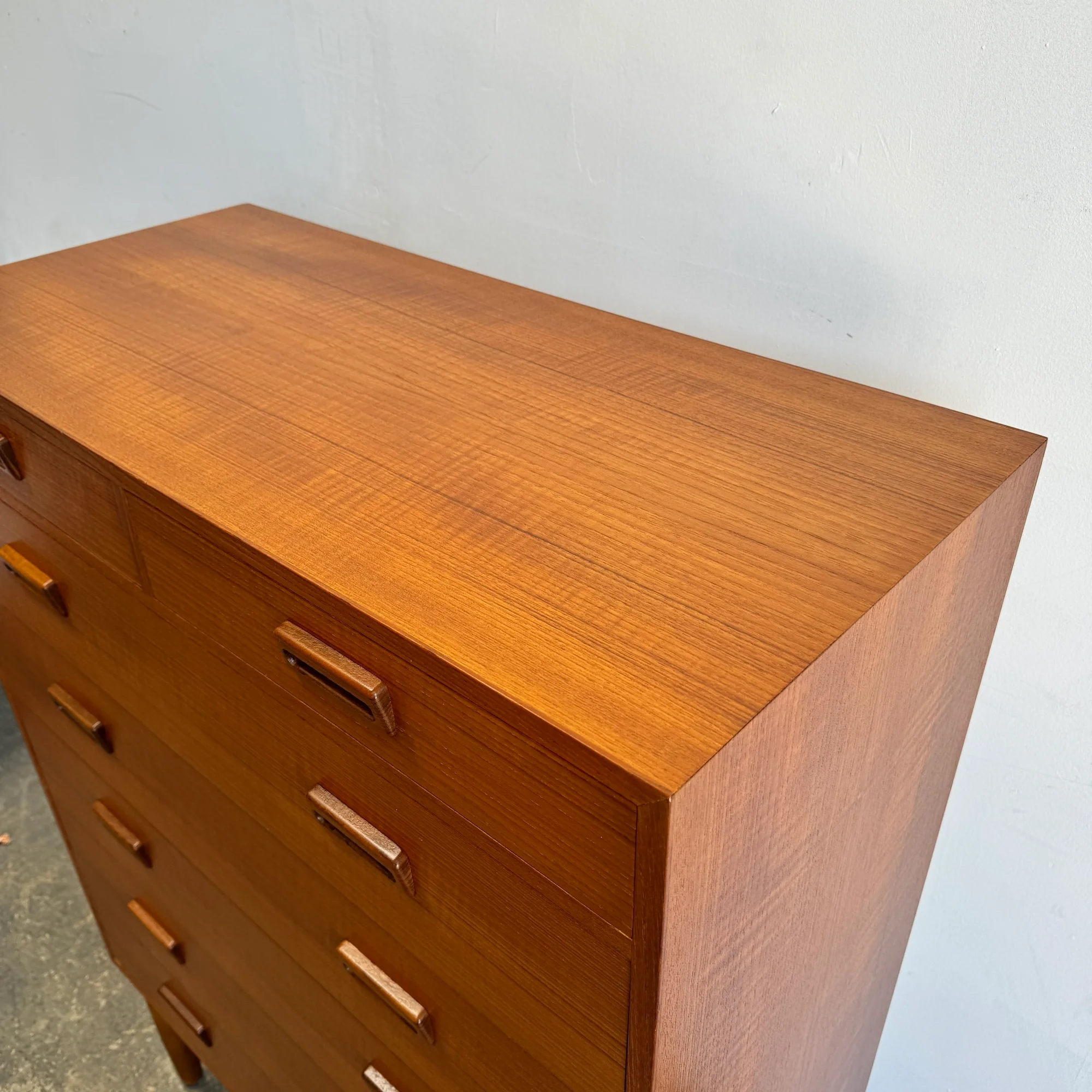 Danish Modern FDB Tall Boy Teak 7 Drawers Dresser - Image 4
