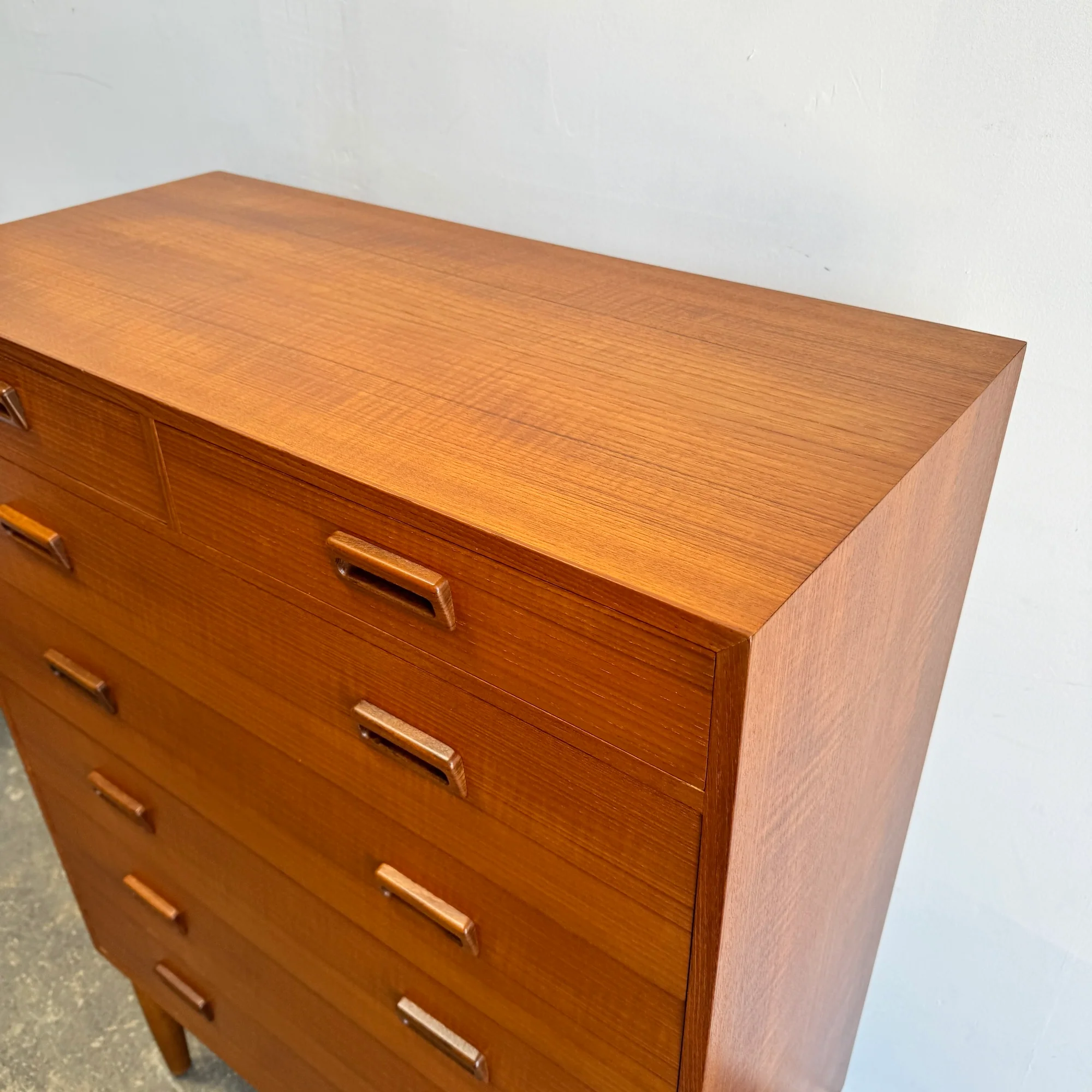Danish Modern FDB Tall Boy Teak 7 Drawers Dresser - Image 6