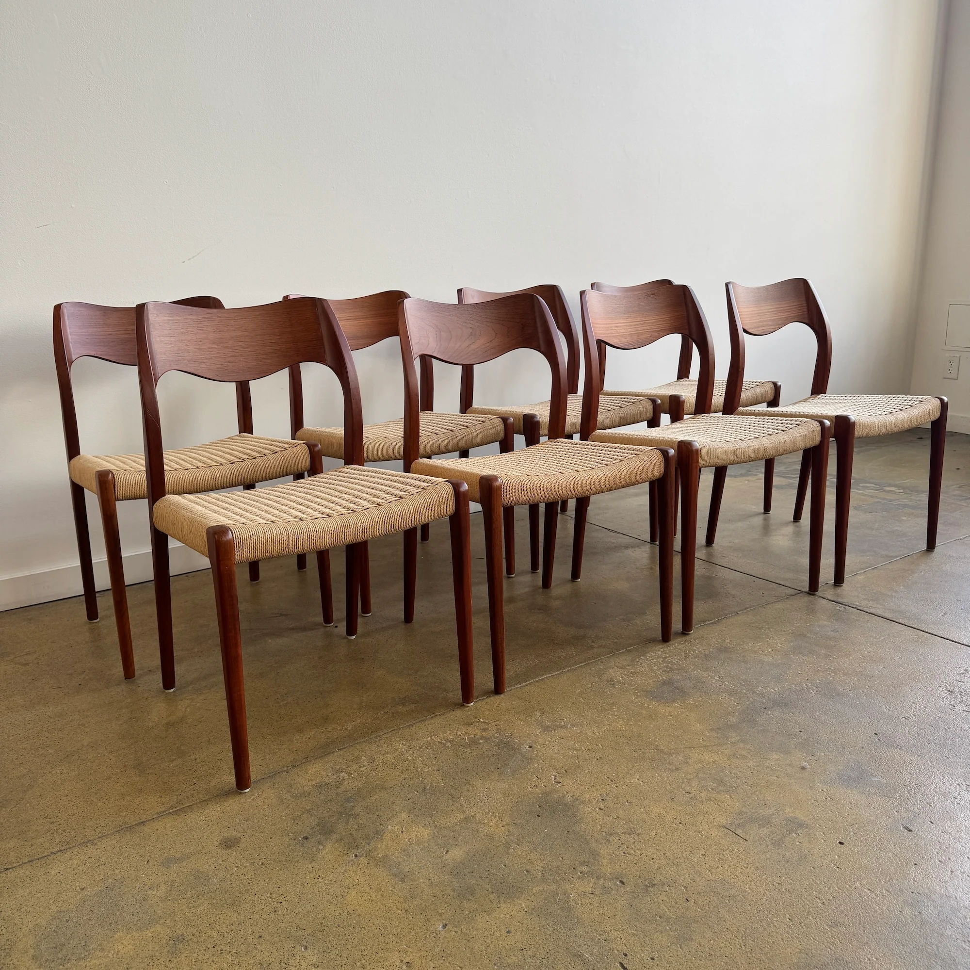 Danish Modern Niels Moller "Set of 8" Model 71 Teak dining chairs (New Cording + Fully Refinshed) - Image 2