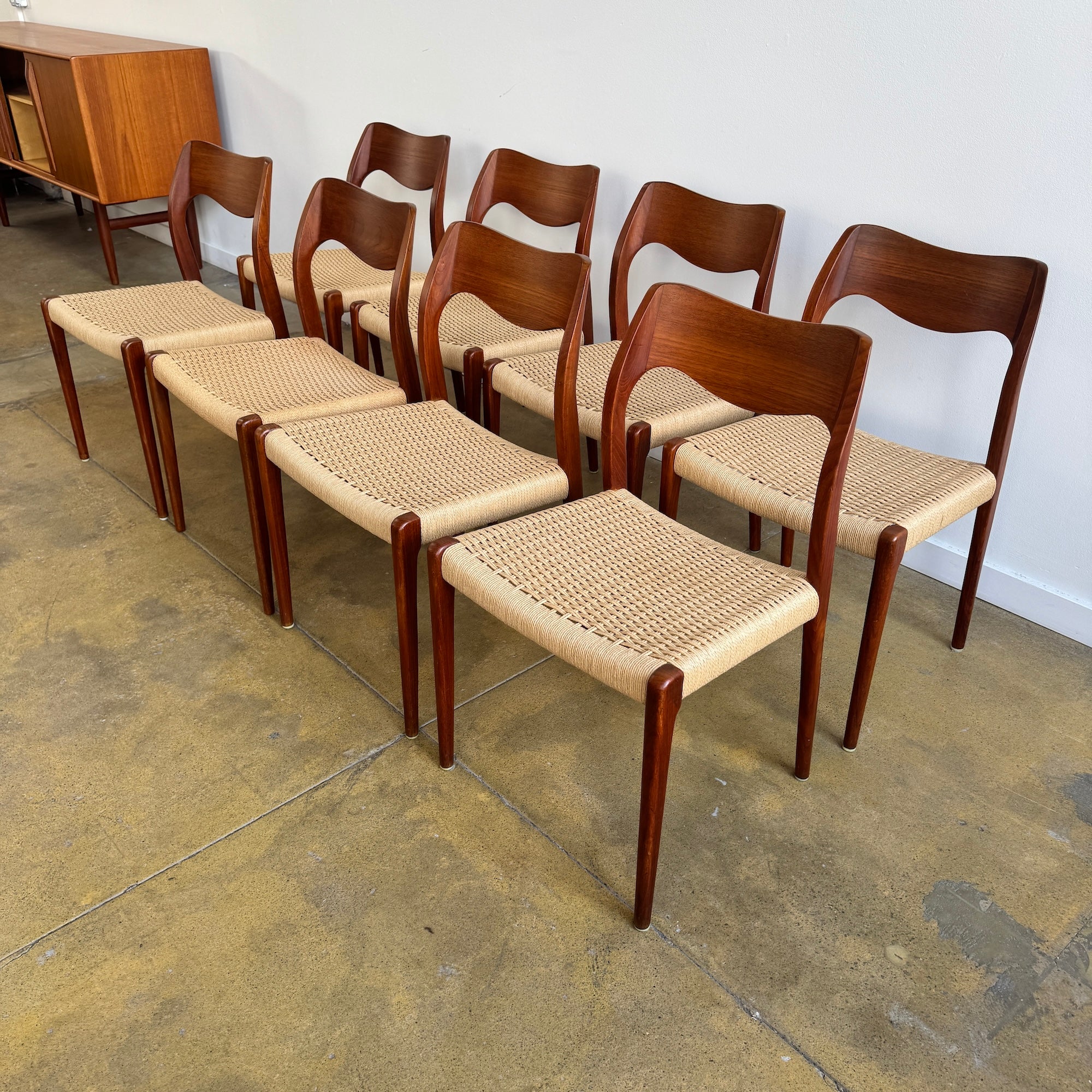Danish Modern Niels Moller "Set of 8" Model 71 Teak dining chairs (New Cording + Fully Refinshed) - Image 3