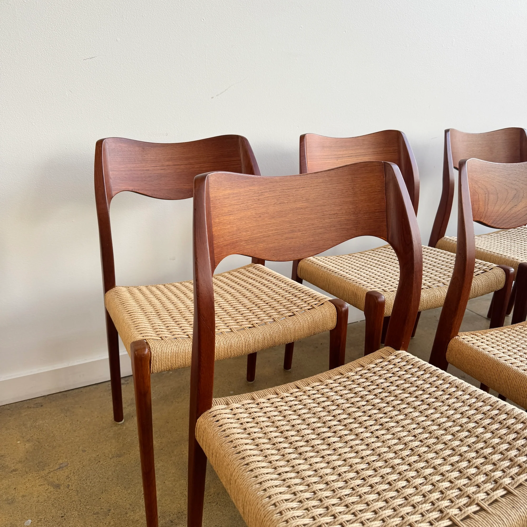 Danish Modern Niels Moller "Set of 8" Model 71 Teak dining chairs (New Cording + Fully Refinshed) - Image 4
