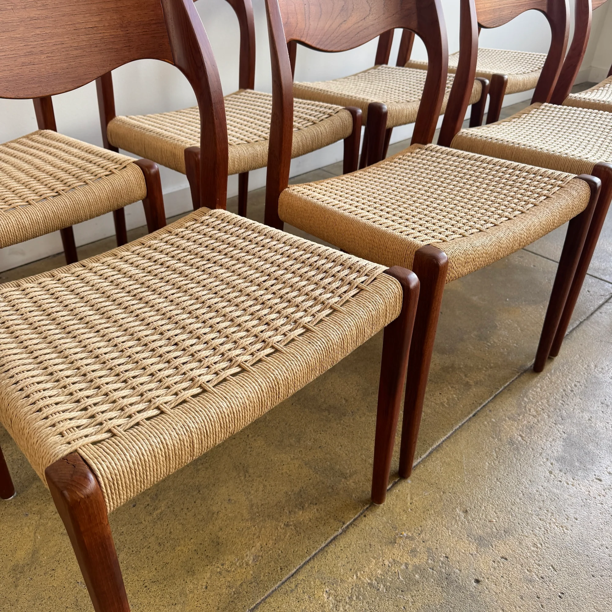 Danish Modern Niels Moller "Set of 8" Model 71 Teak dining chairs (New Cording + Fully Refinshed) - Image 5