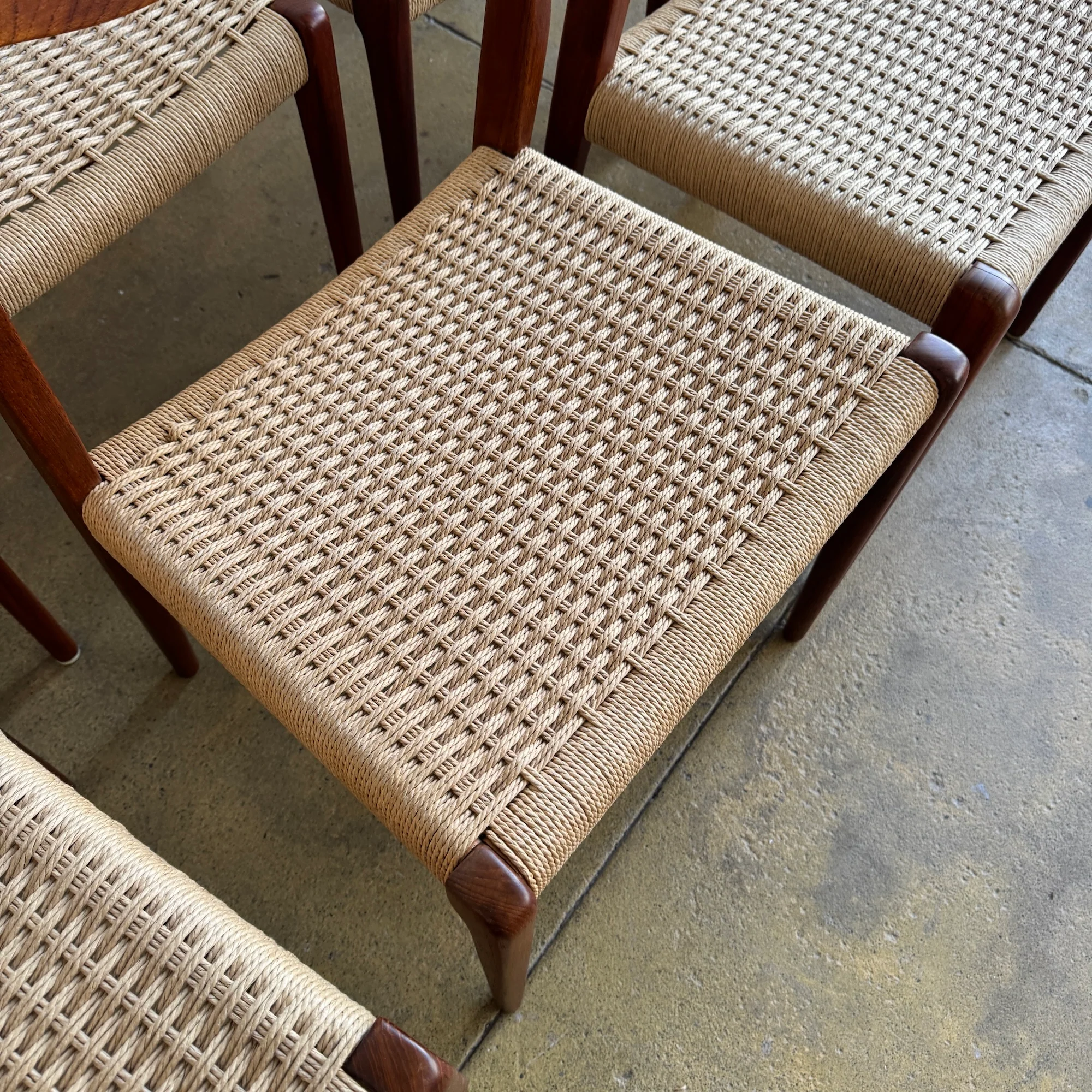 Danish Modern Niels Moller "Set of 8" Model 71 Teak dining chairs (New Cording + Fully Refinshed) - Image 6