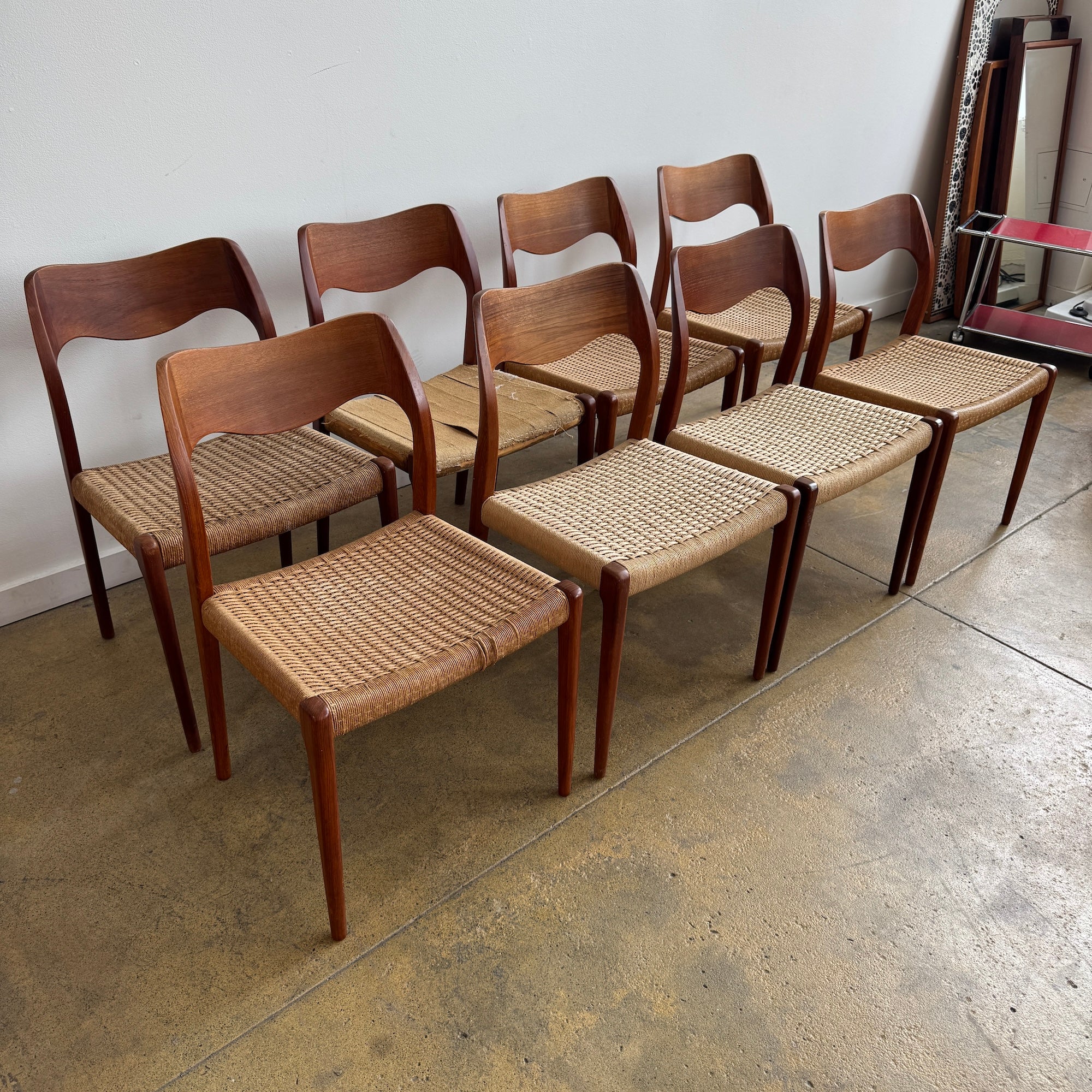 Danish Modern Niels Moller "Set of 8" Model 71 Teak dining chairs (Restoration Included) - Image 3
