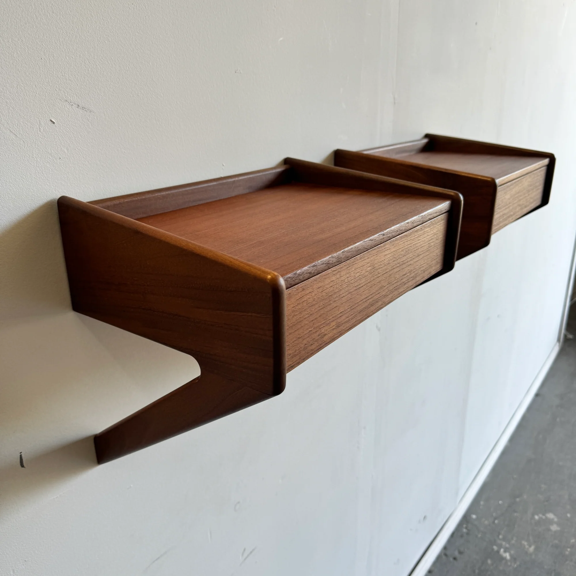 Danish Modern Pair of Ølhome Danish teak Floating Nightstands - Image 6
