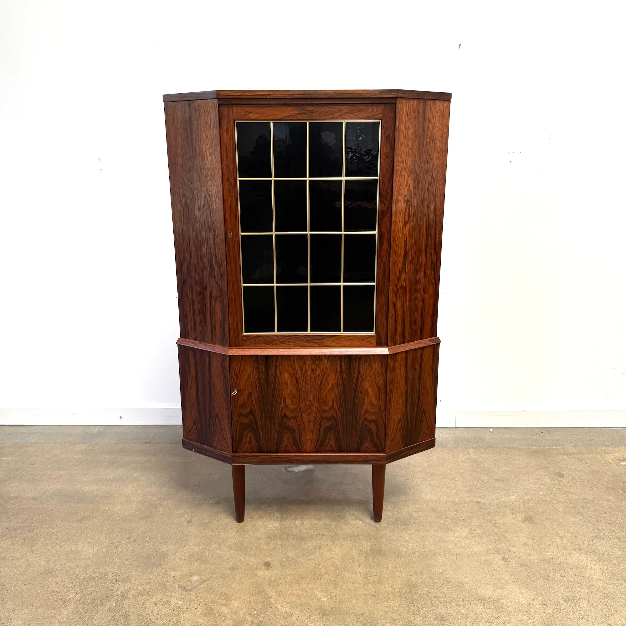 Danish Modern Rosewood Bar Corner Cabinet with Mirrored Interior