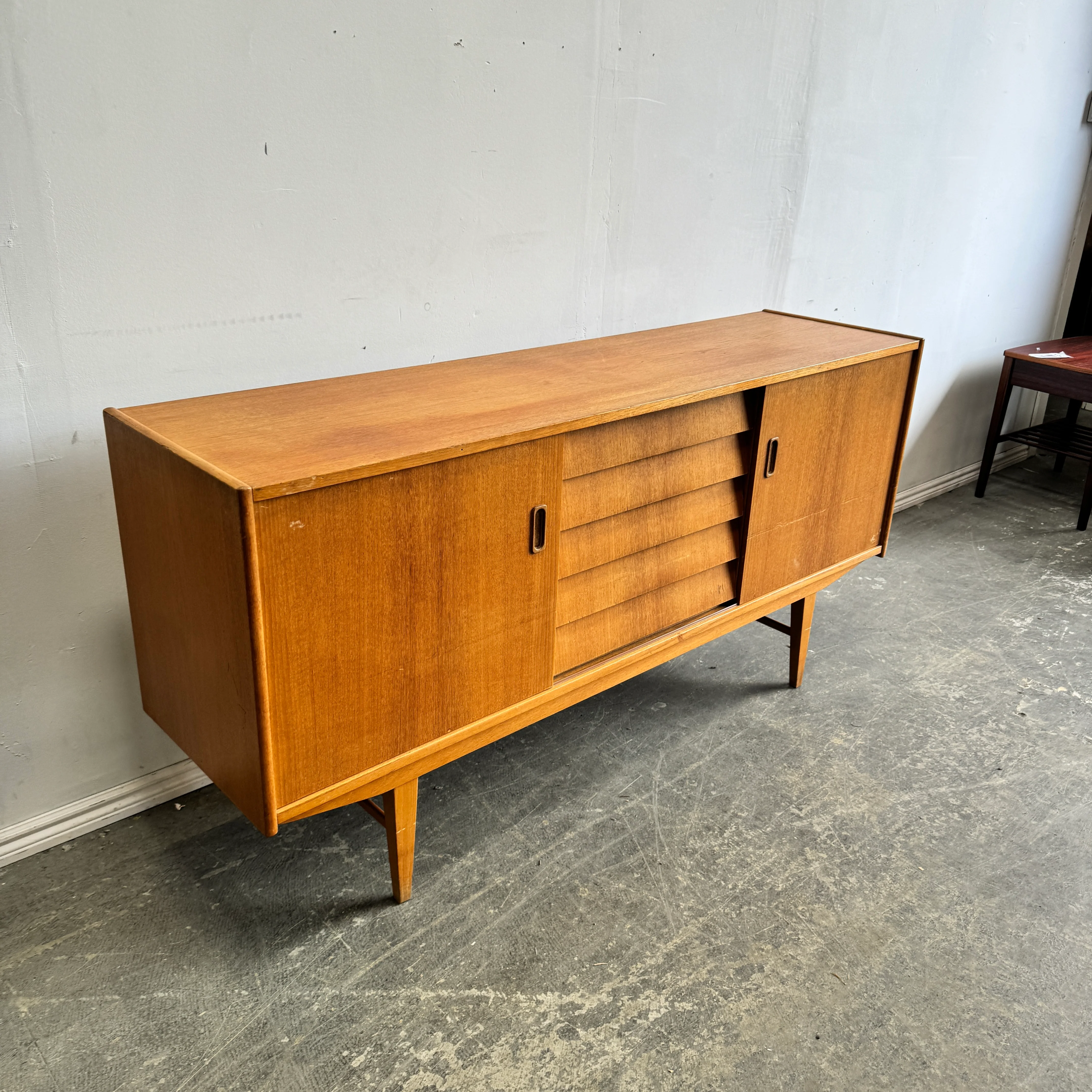 Danish Modern Sideboard Teak 5 drawer double sliding doors - Image 4