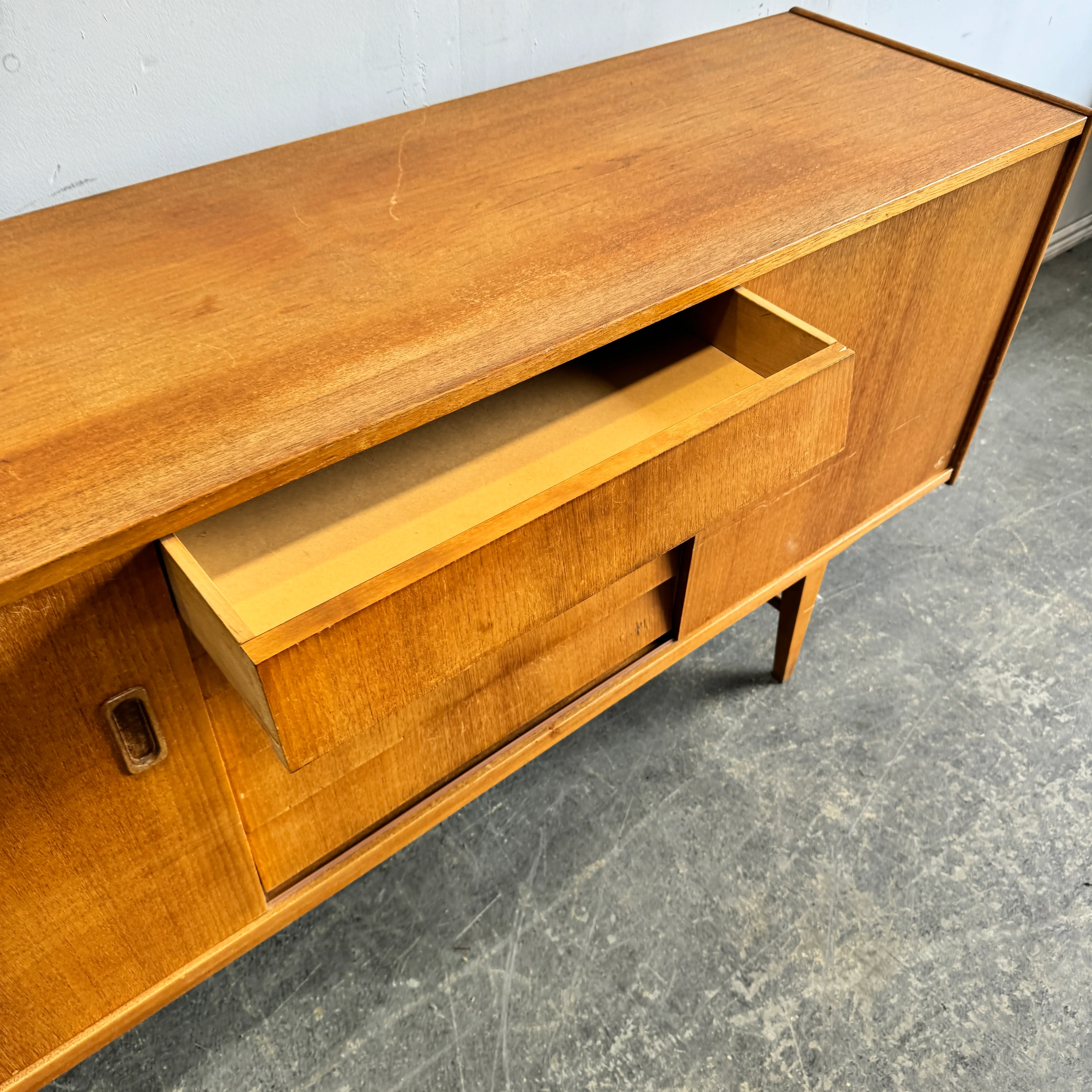 Danish Modern Sideboard Teak 5 drawer double sliding doors - Image 5