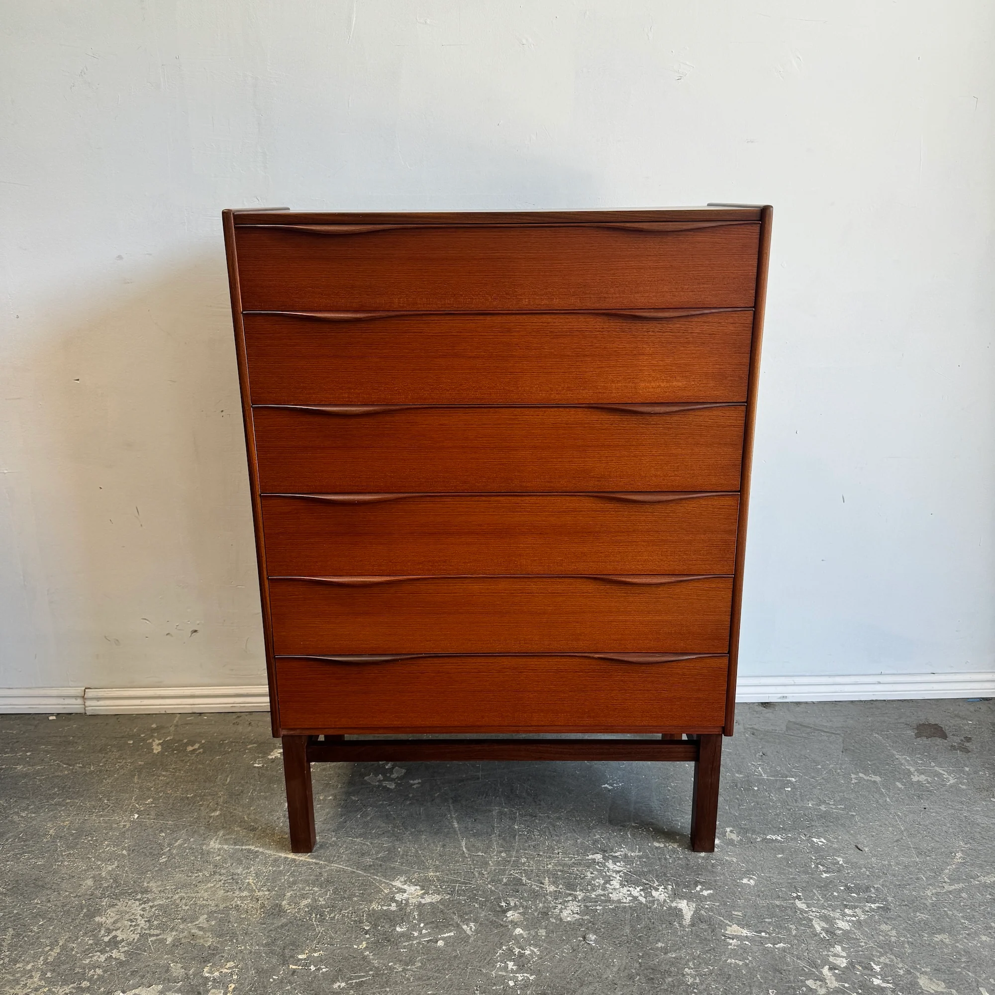 Danish Modern Tall 6 Drawer Teak Tall Dresser