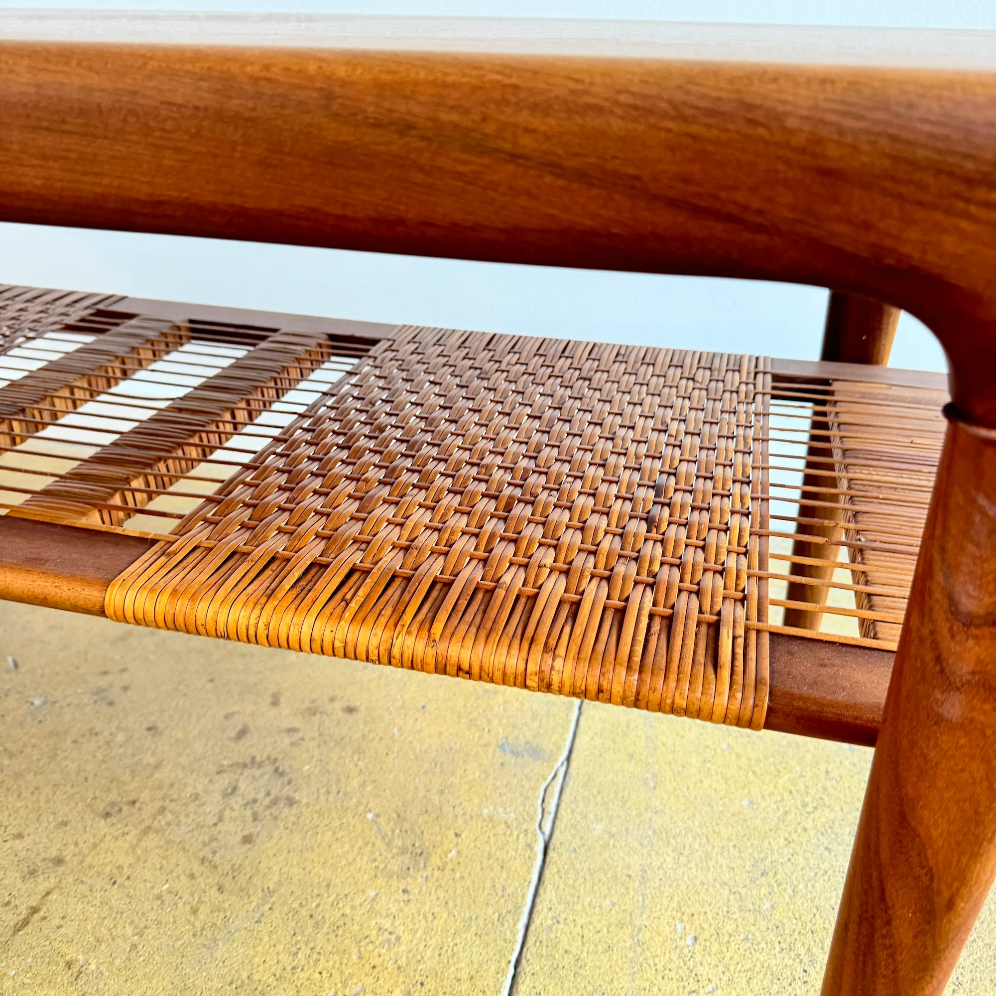 Danish Modern Teak coffee table with Braided caning - Image 7