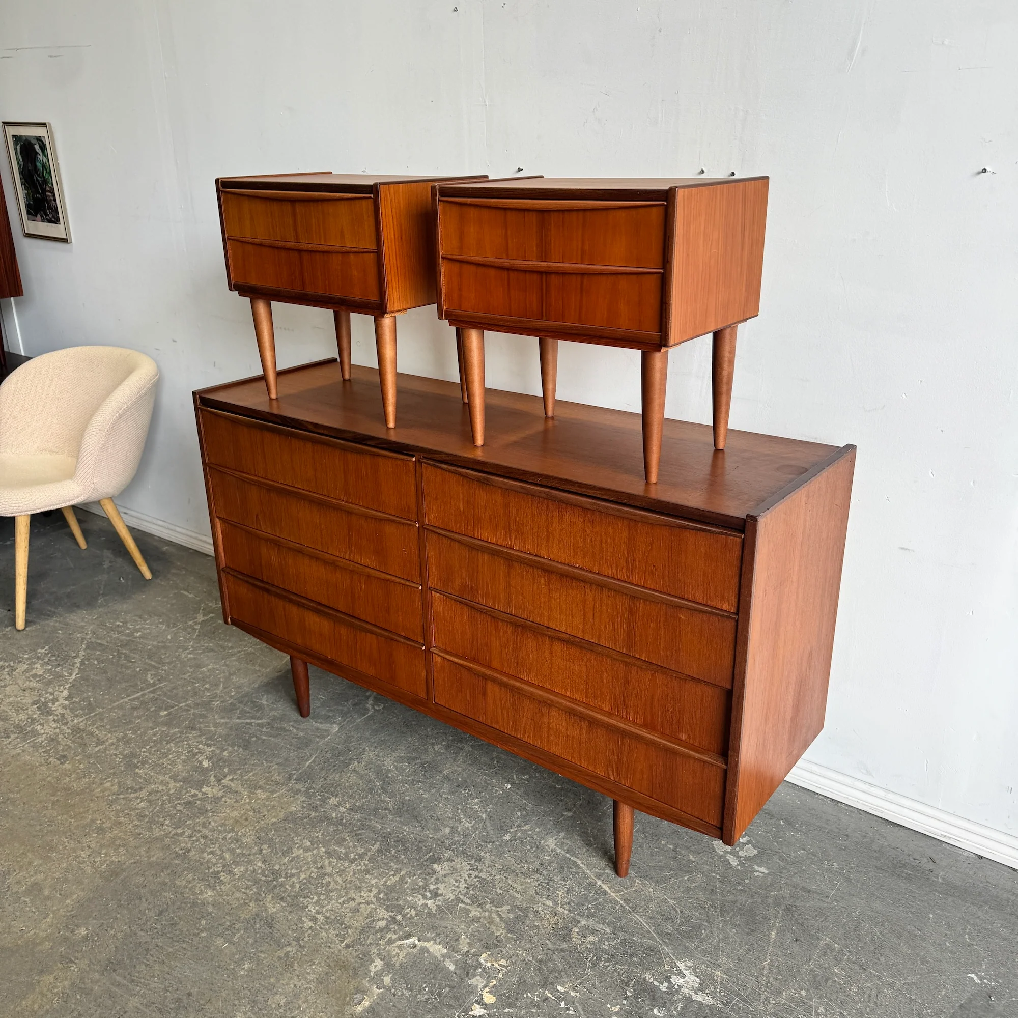Danish Modern Teak Dresser with two matching Nightstands - Image 8