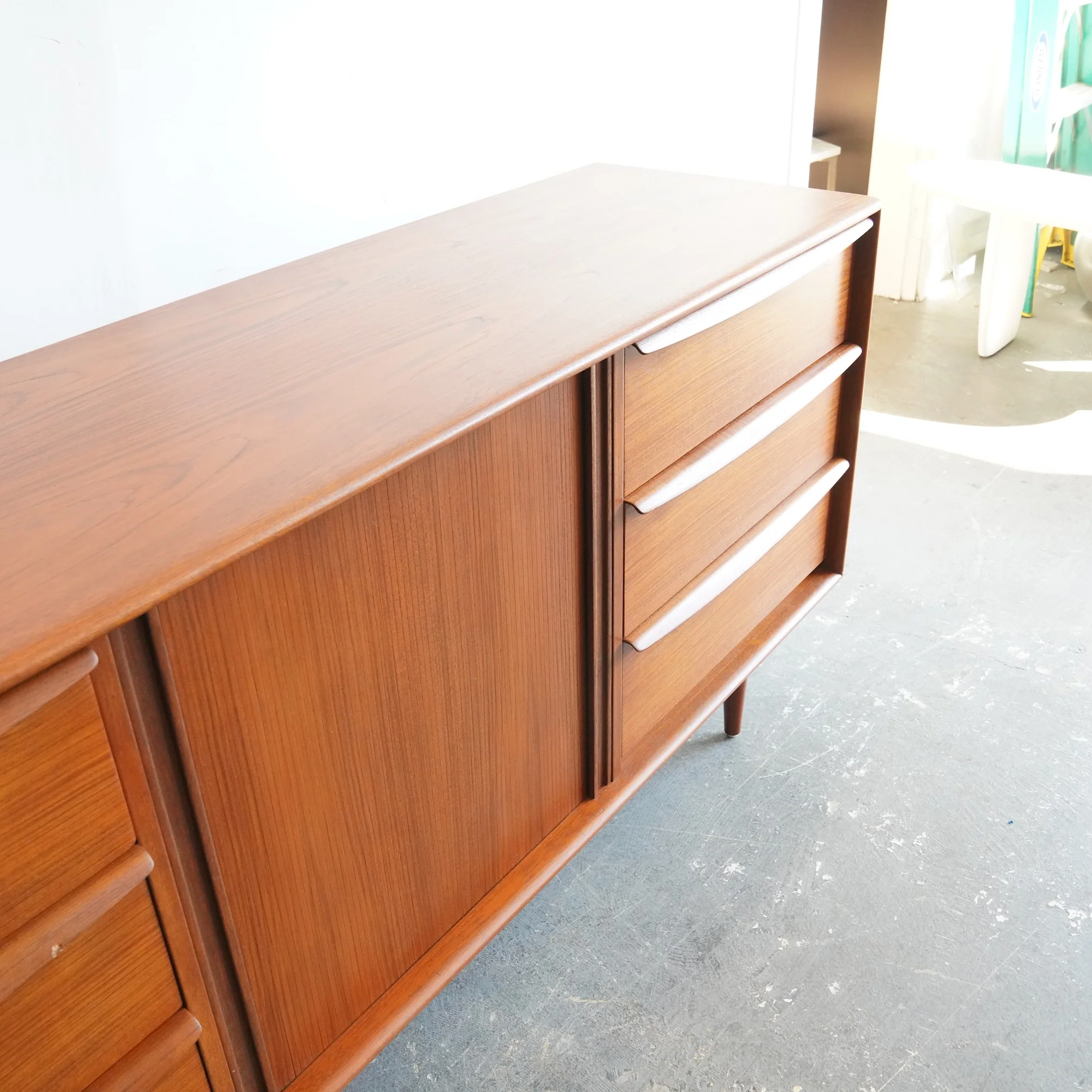 Danish TeakTambour Door Compartment Long Credenza - Image 6