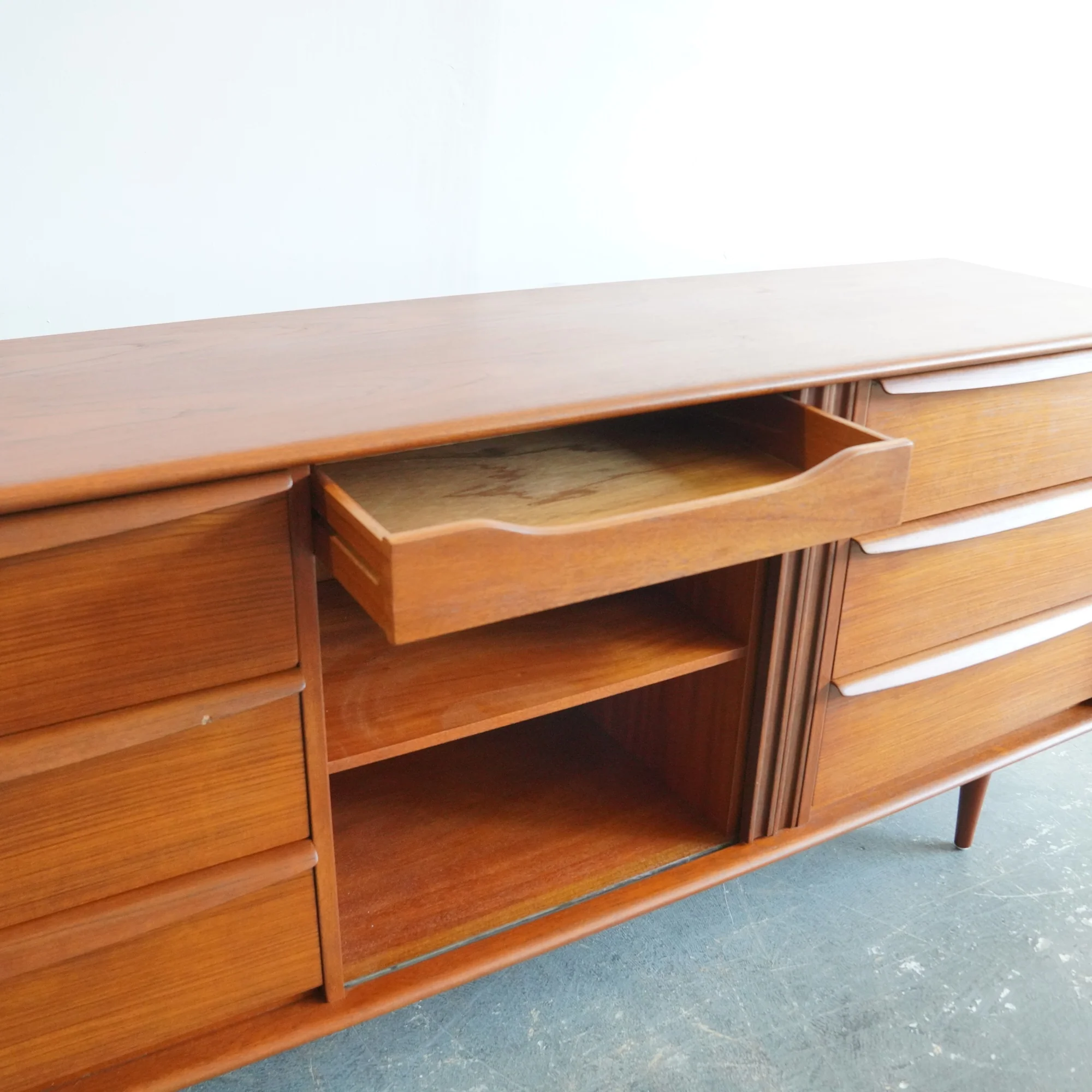 Danish TeakTambour Door Compartment Long Credenza - Image 8
