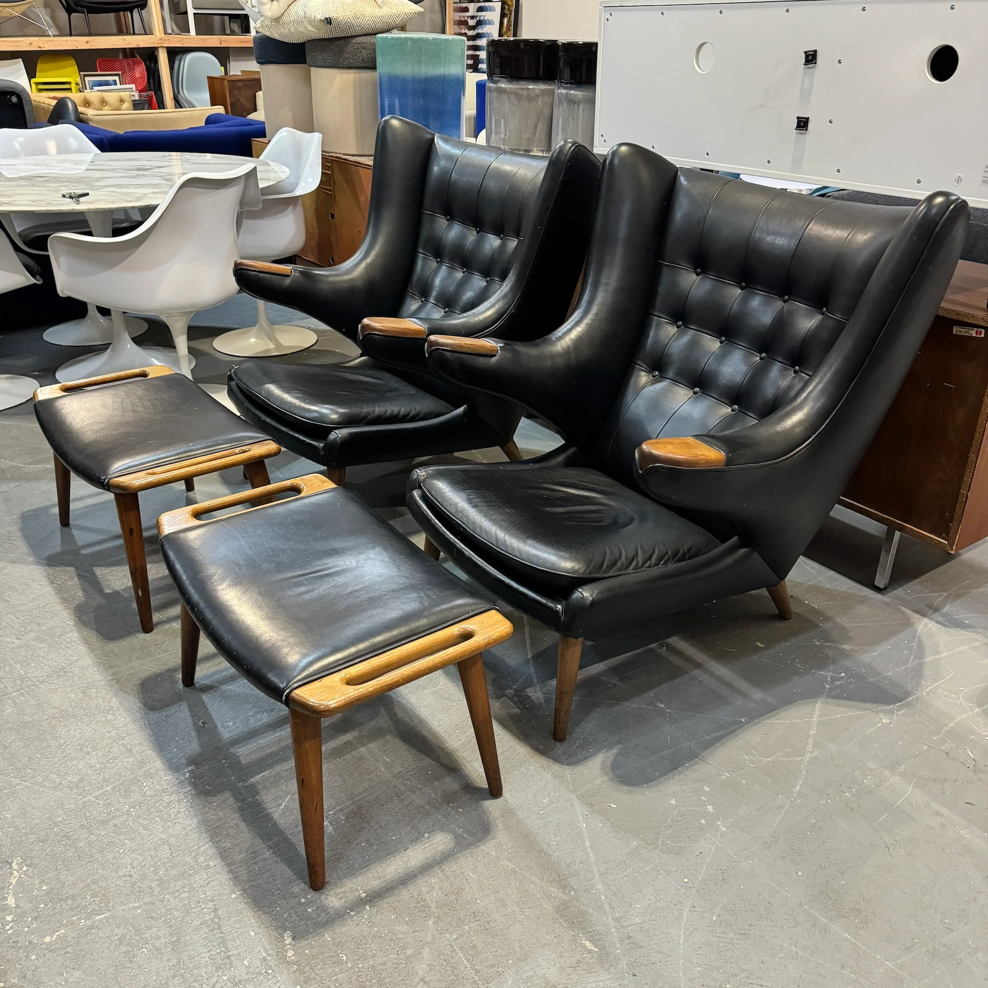 Modernica Papa Bear Chair with ottoman in leather upholstery