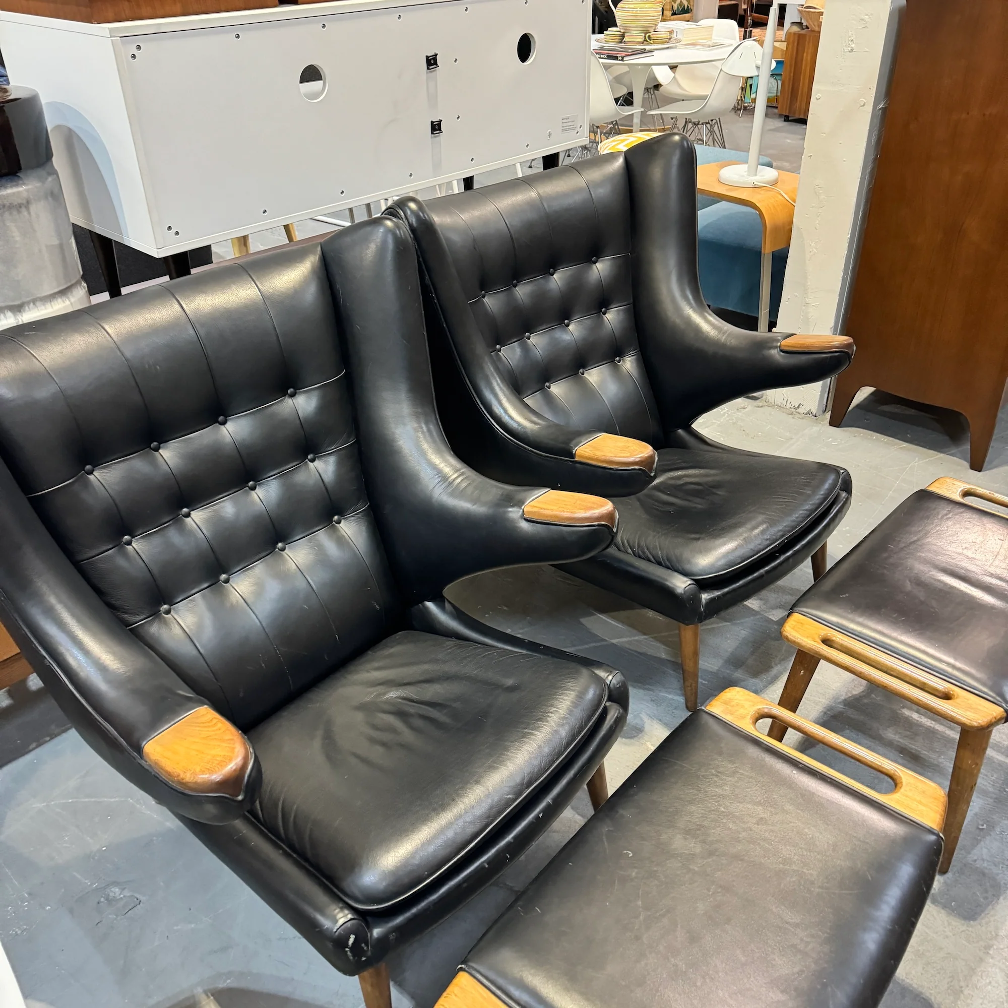 Modernica Papa Bear Chair with ottoman in leather upholstery - Image 2