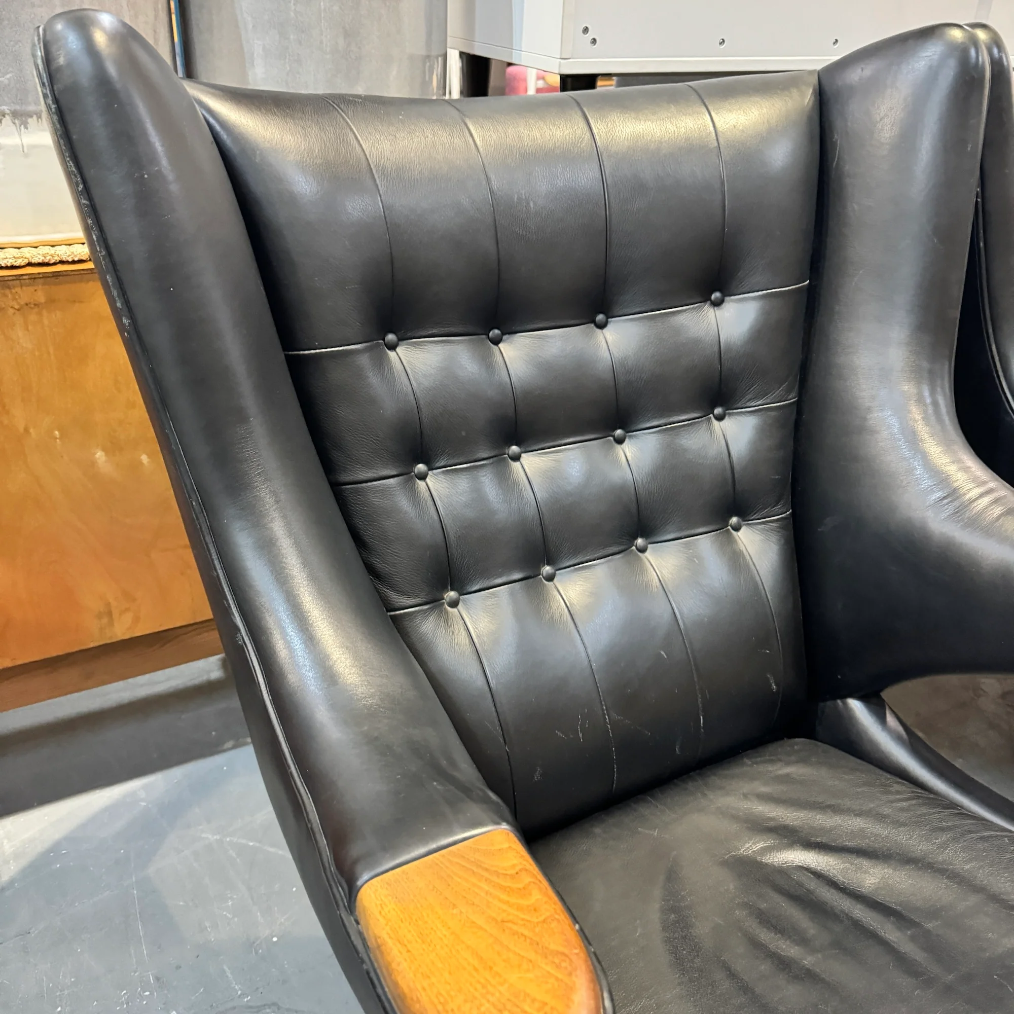 Modernica Papa Bear Chair with ottoman in leather upholstery - Image 3