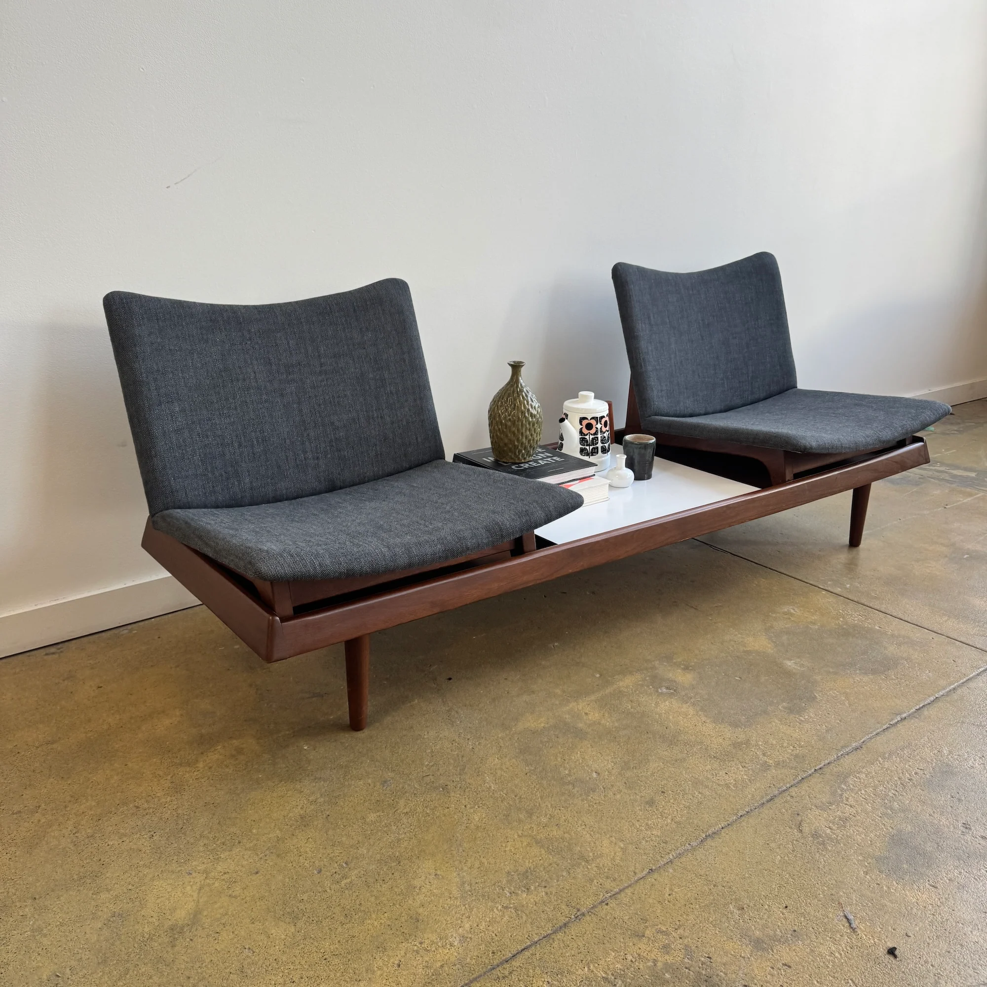 Vintage! Modular Walnut Sofa Bench with table by Gerald McCabe (New Upholstery) - Image 5