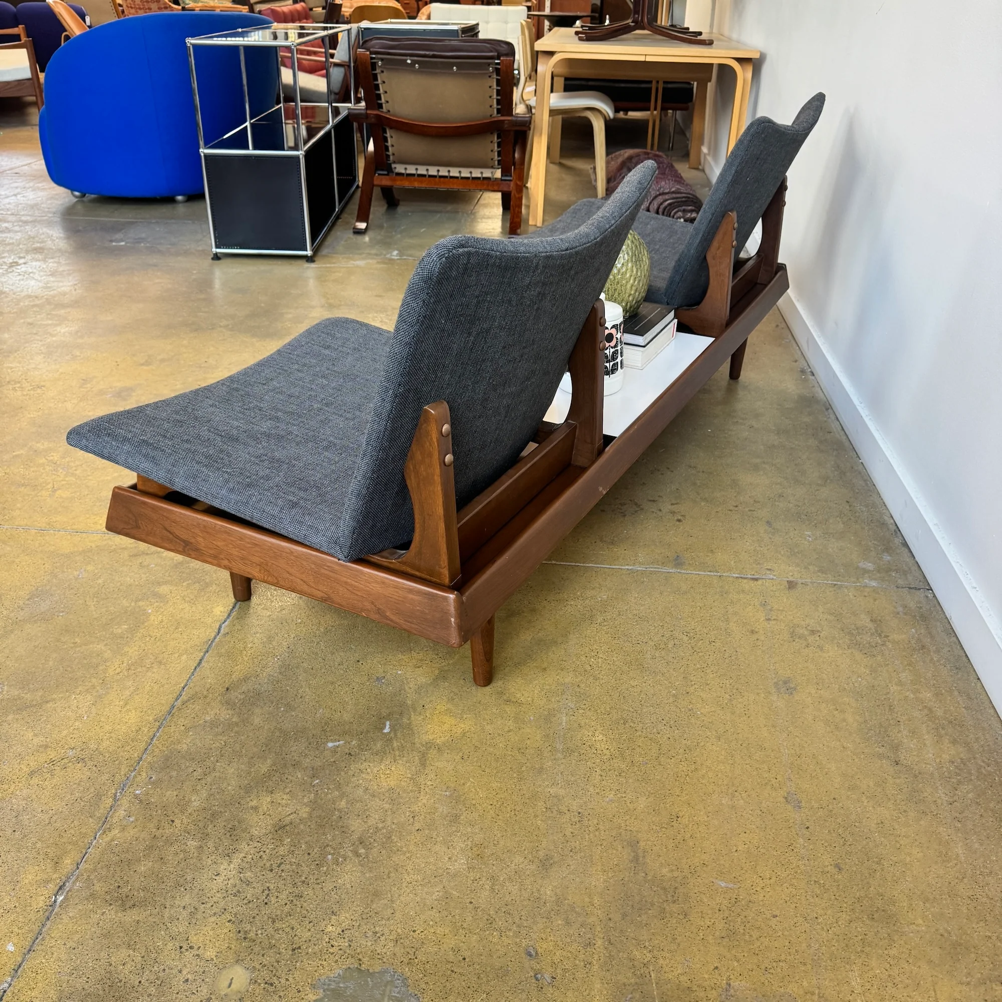 Vintage! Modular Walnut Sofa Bench with table by Gerald McCabe (New Upholstery) - Image 8