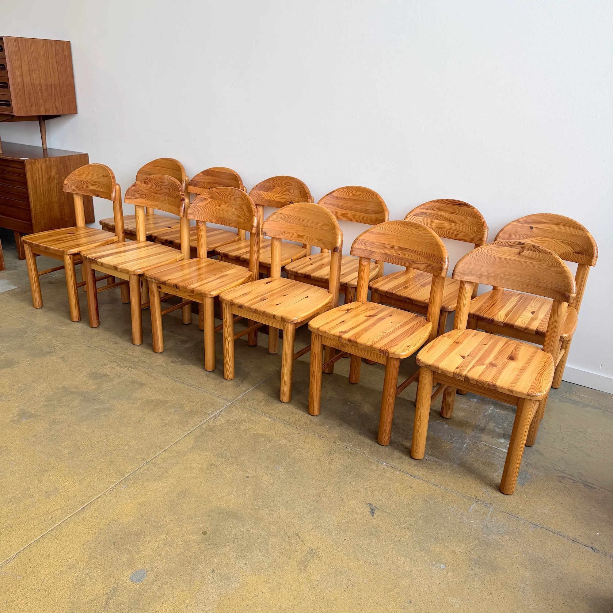 Vintage Rainer Daumiller Style XL Solid Pine 12 Dining Chairs + Expandable Table Set - Image 9