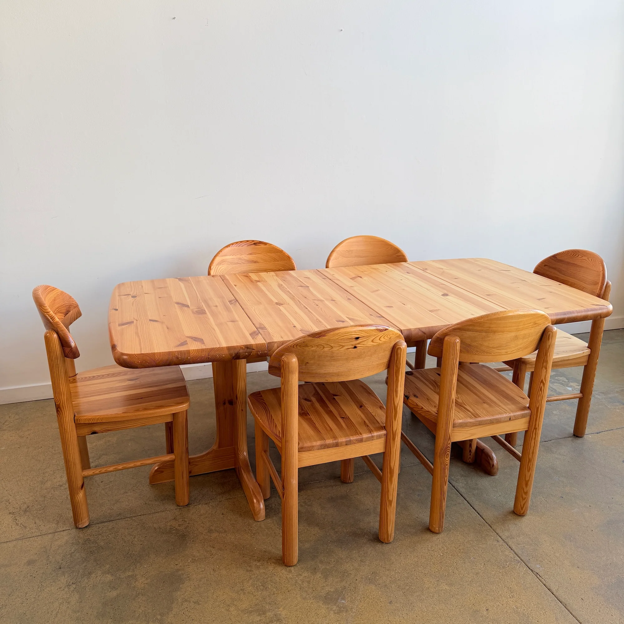 Vintage Rainer Daumiller Style Solid Pine 6 Dining Chairs + Expandable Table Set - Image 2