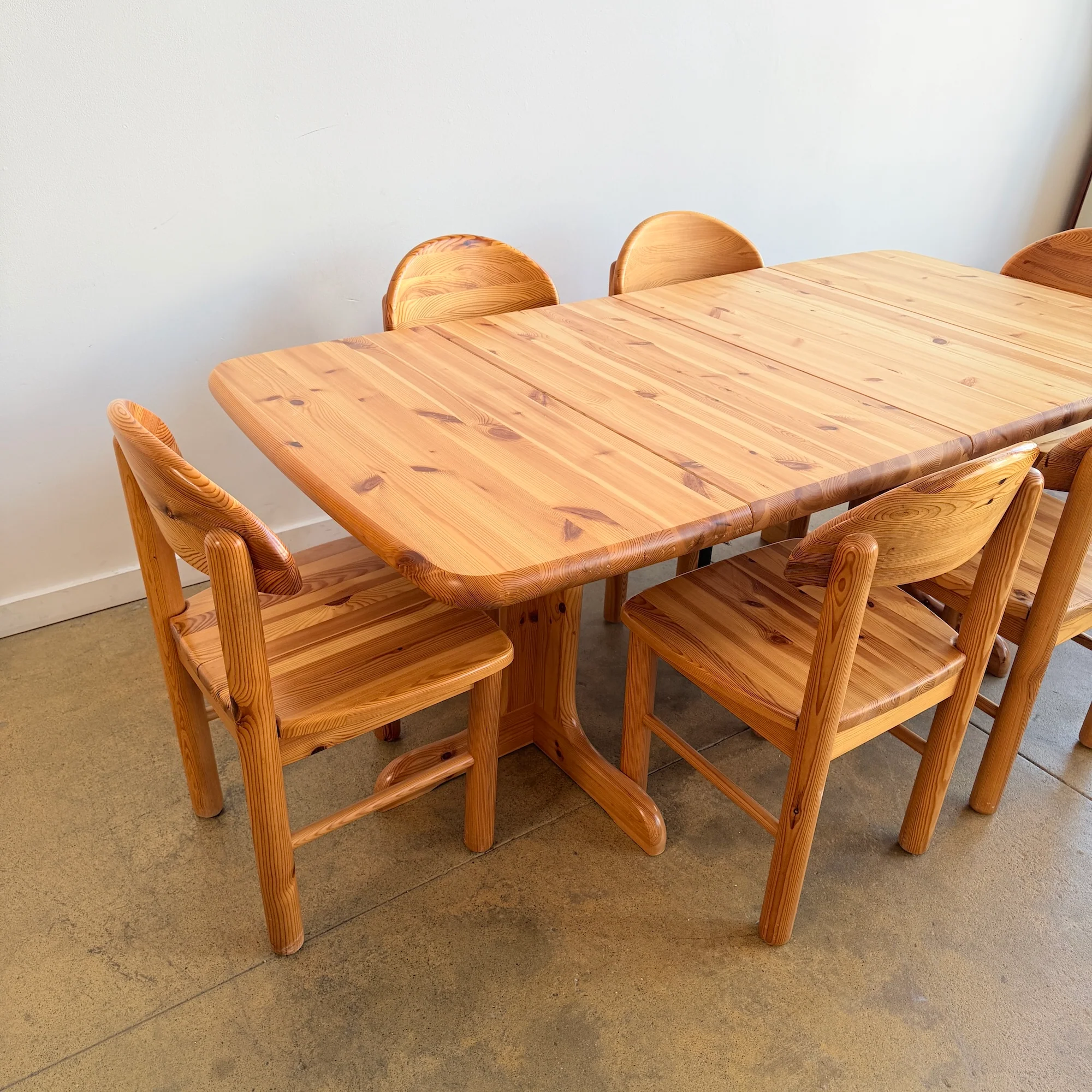 Vintage Rainer Daumiller Style Solid Pine 6 Dining Chairs + Expandable Table Set - Image 3