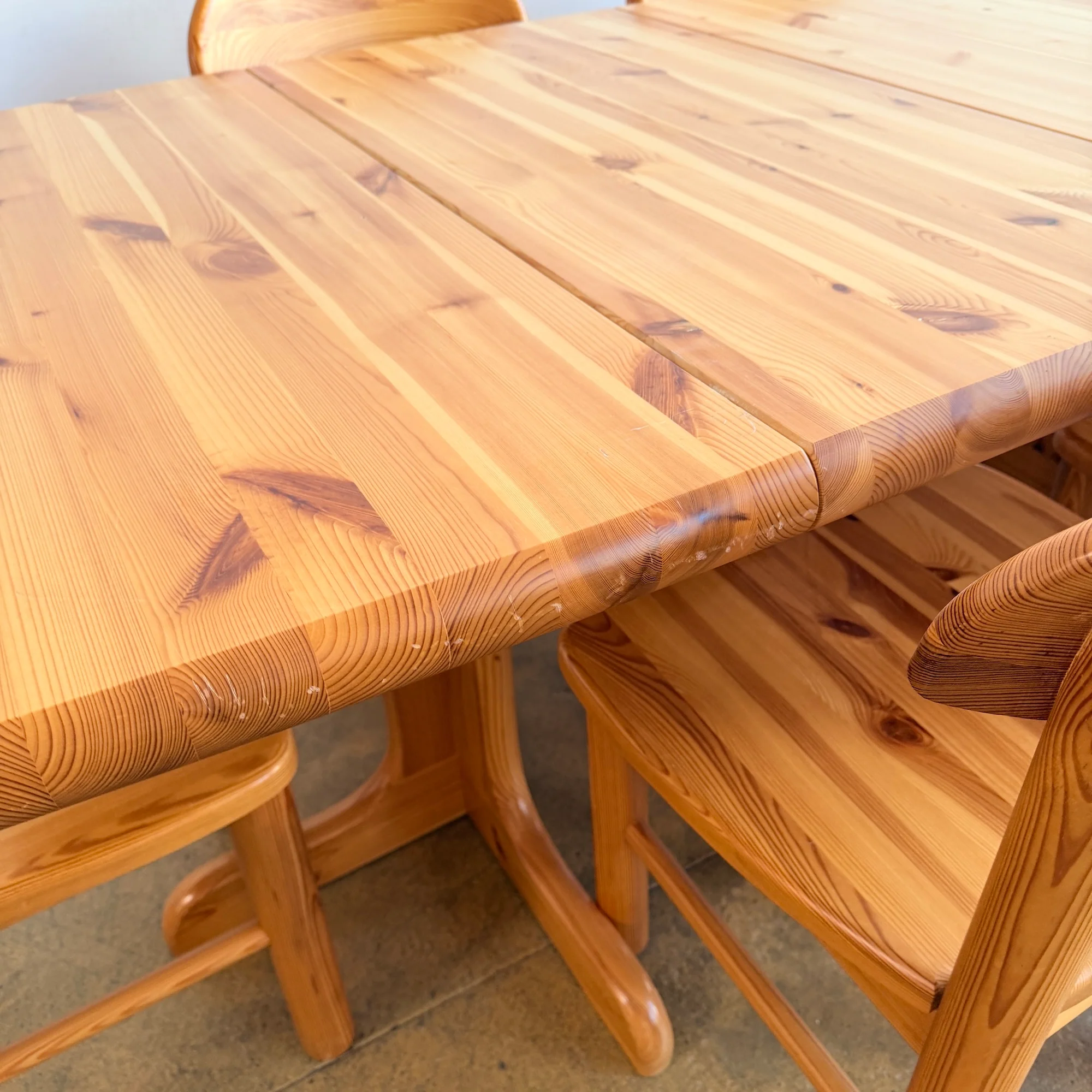 Vintage Rainer Daumiller Style Solid Pine 6 Dining Chairs + Expandable Table Set - Image 4